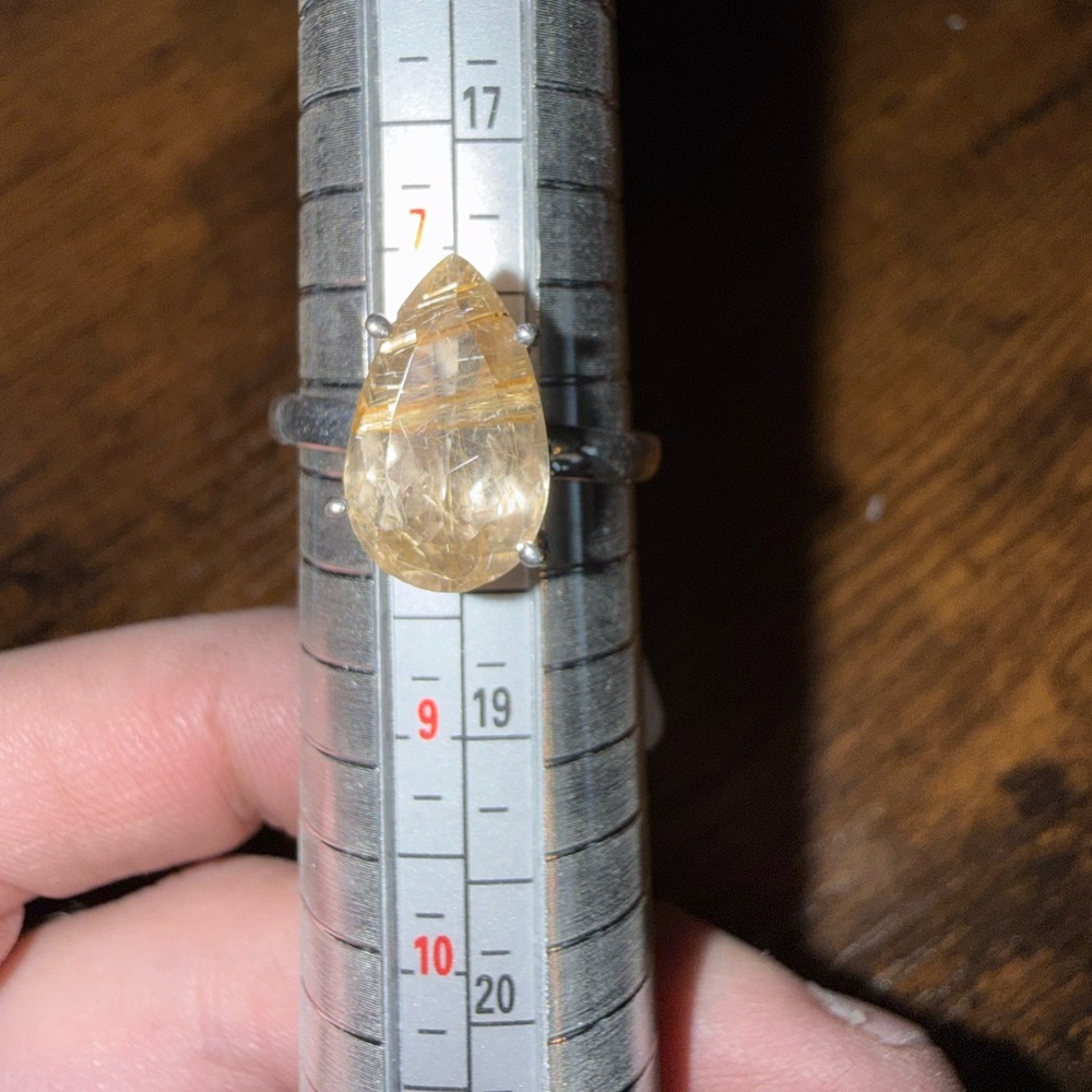 Golden rutile and quartz ring
